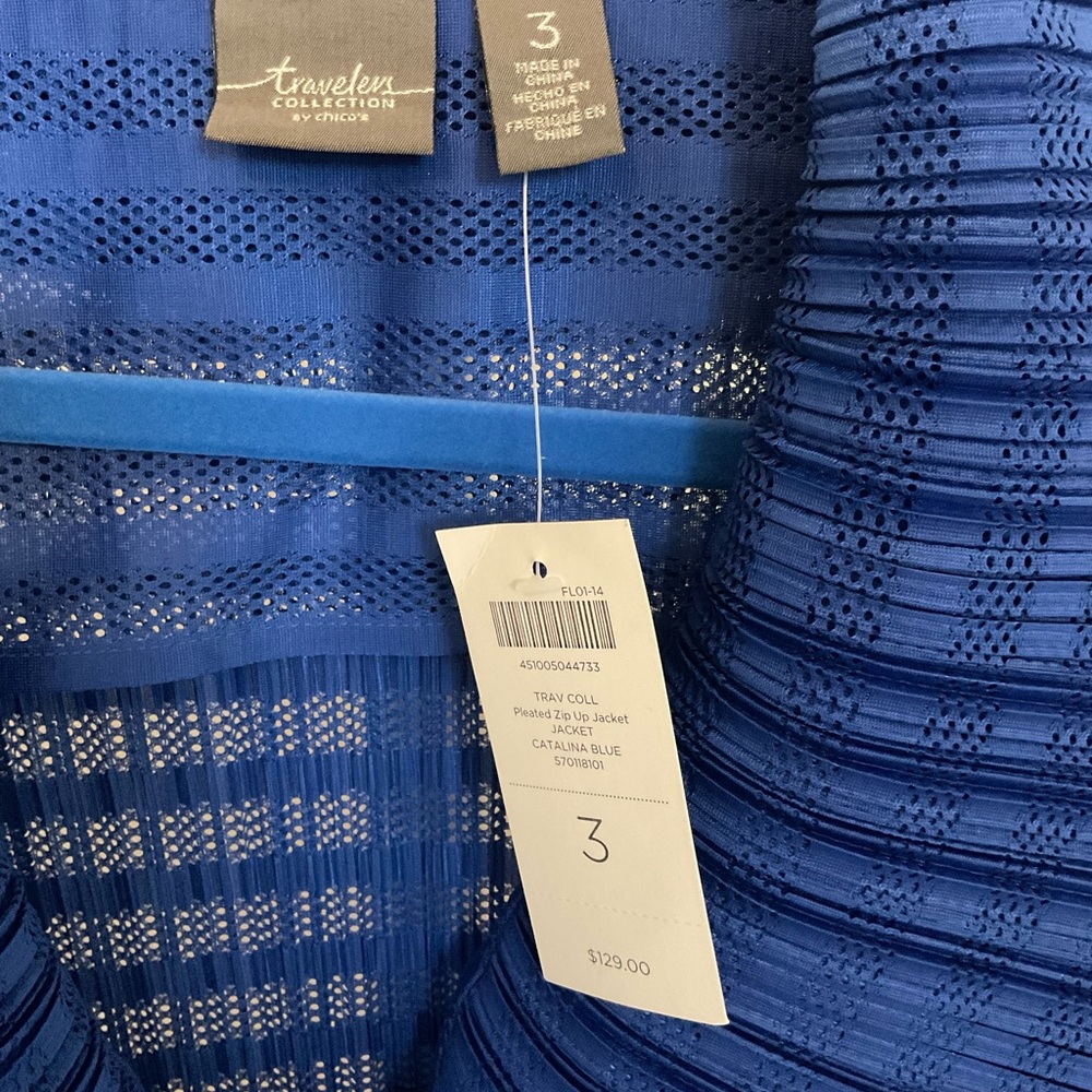 CHICO’S TRAVELERS COLLECTION PLEATED ZIP UP JACKET 3 (14/16) - Picture 3 of 4